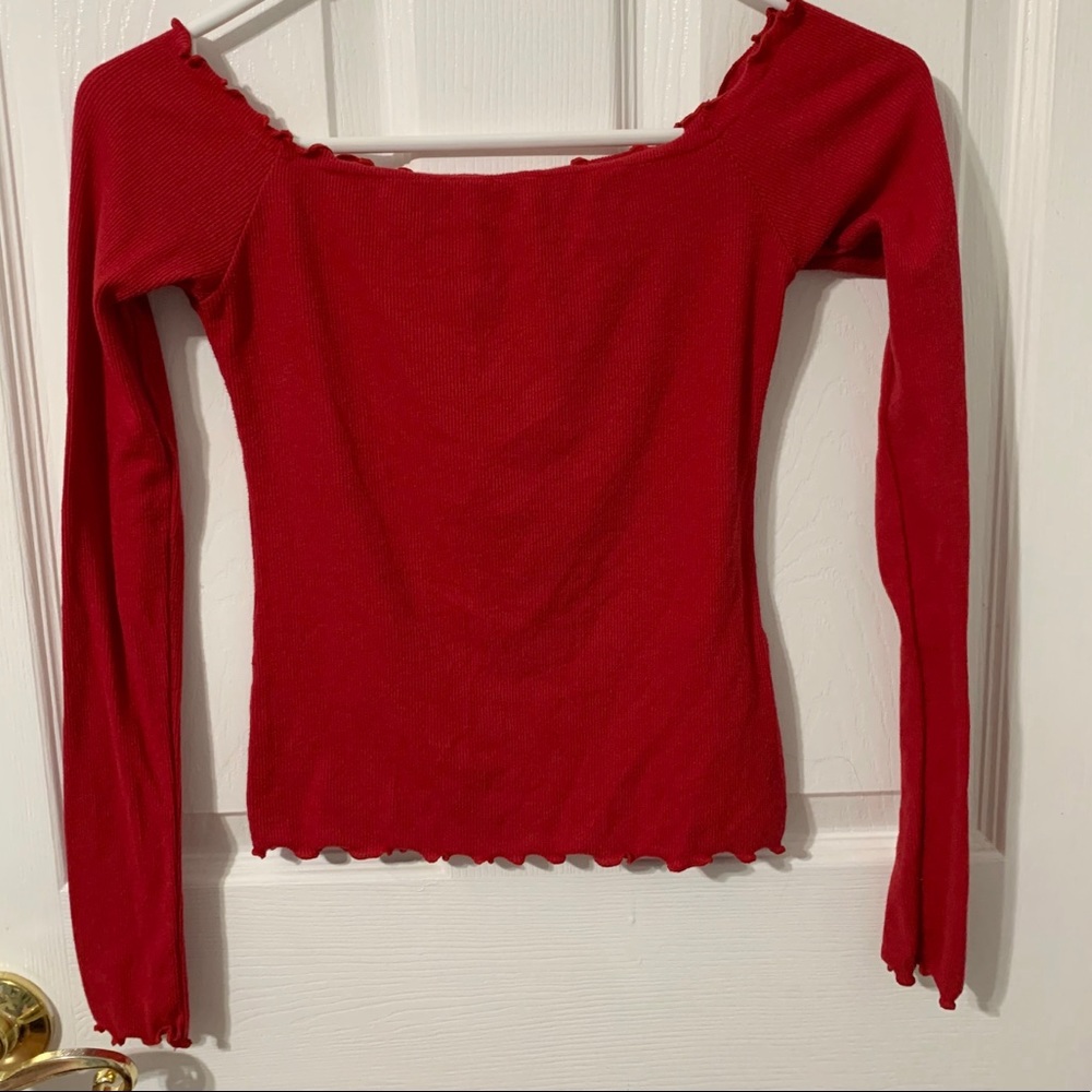 Red Off the Shoulder Long Sleeve Top